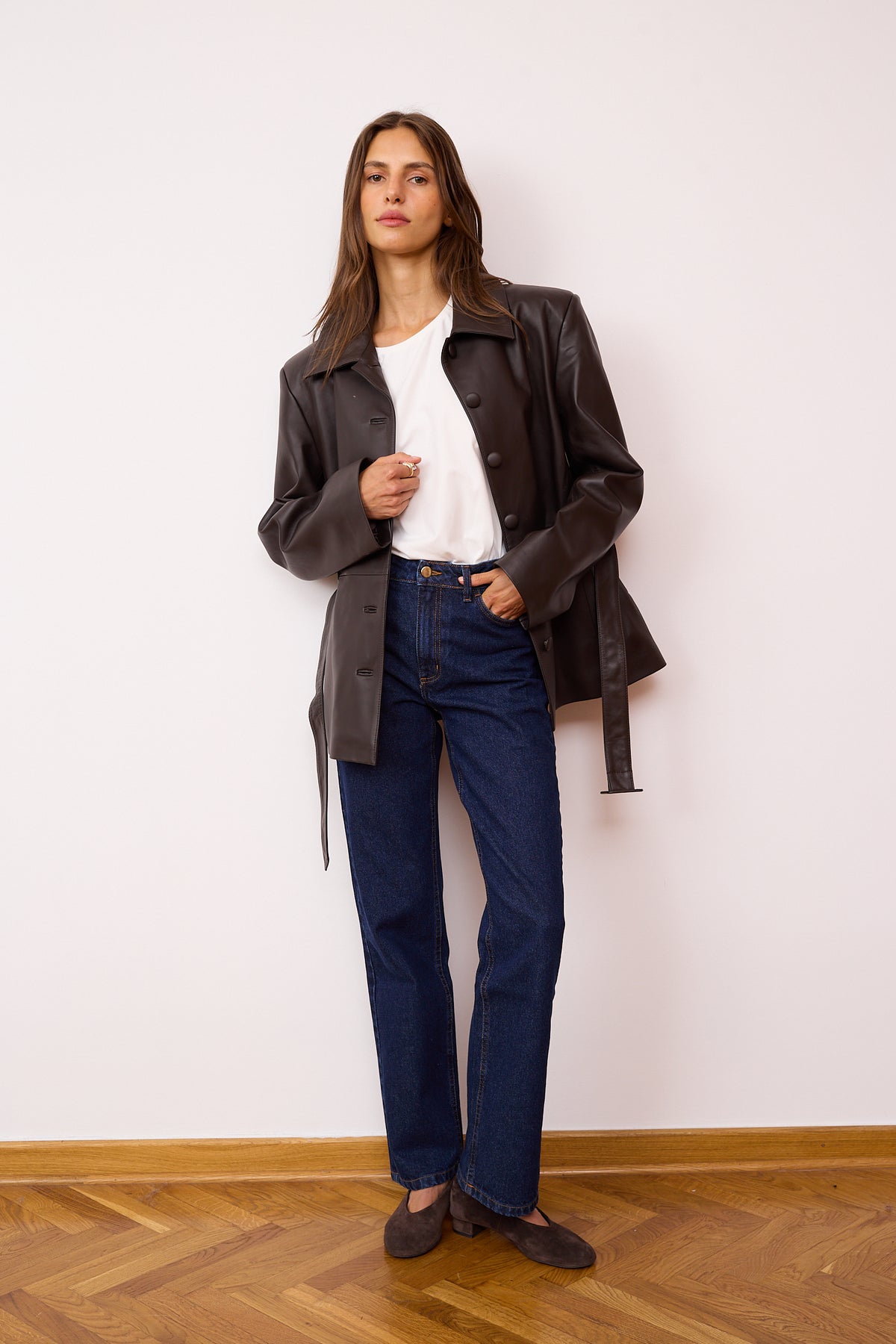 Veste en cuir Zoé marron foncé