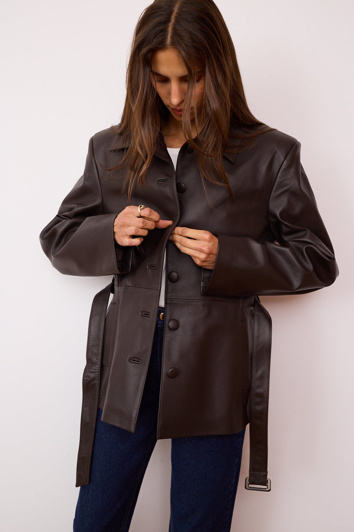 Veste en cuir Zoé marron foncé