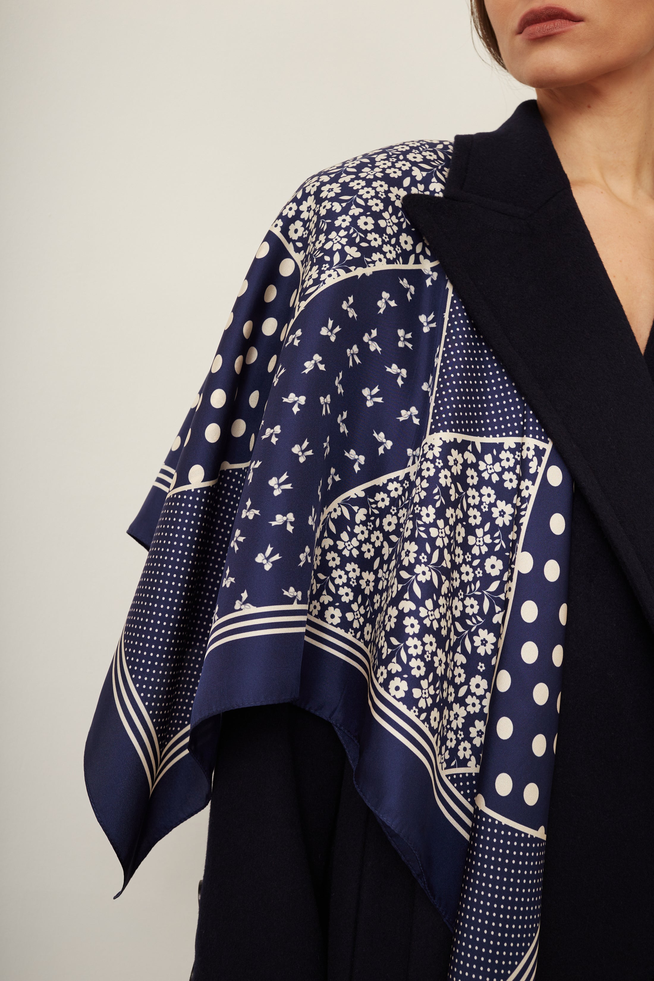 Navy blue Patchwork silk scarf