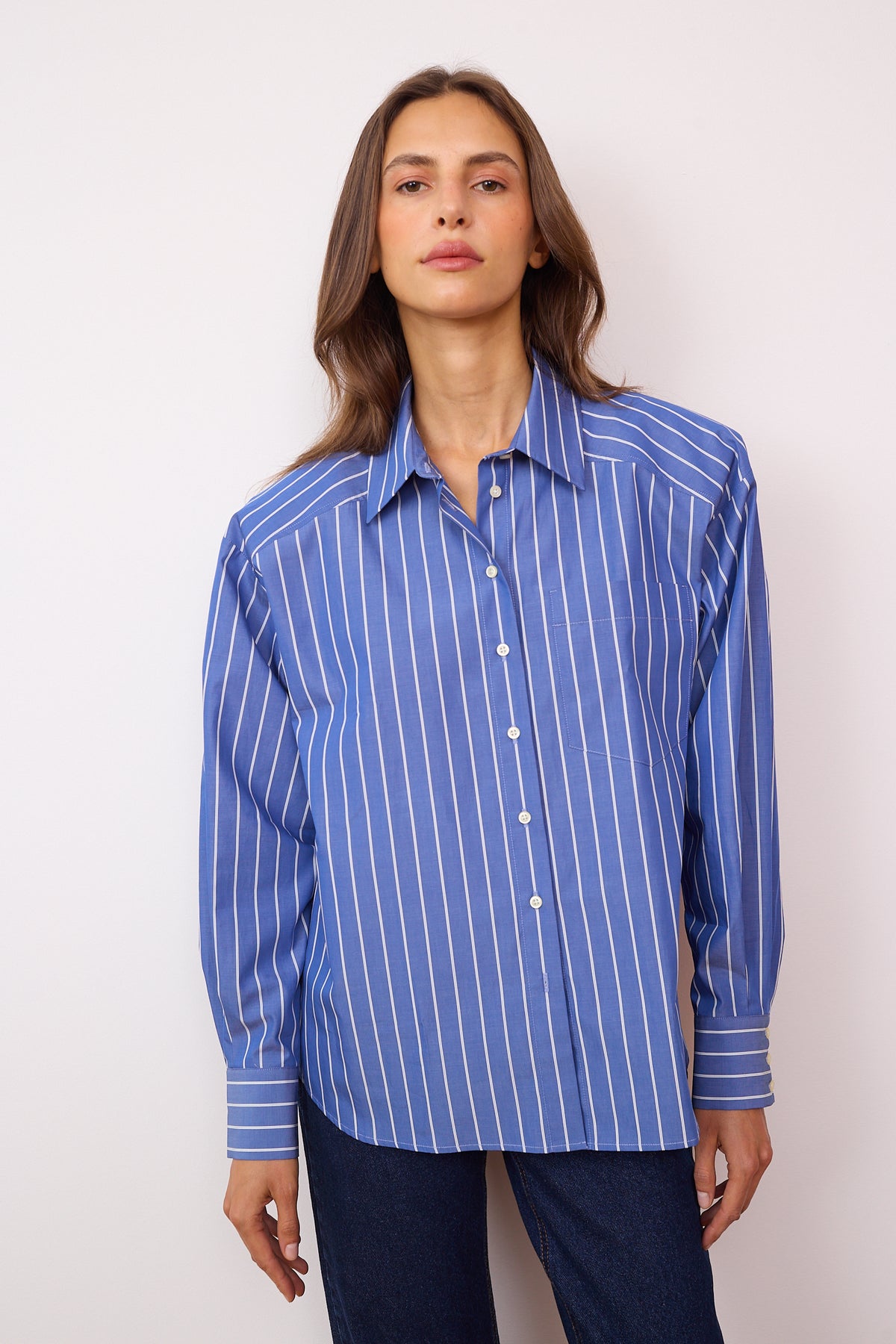 Thea striped cotton shirt in sapphire
