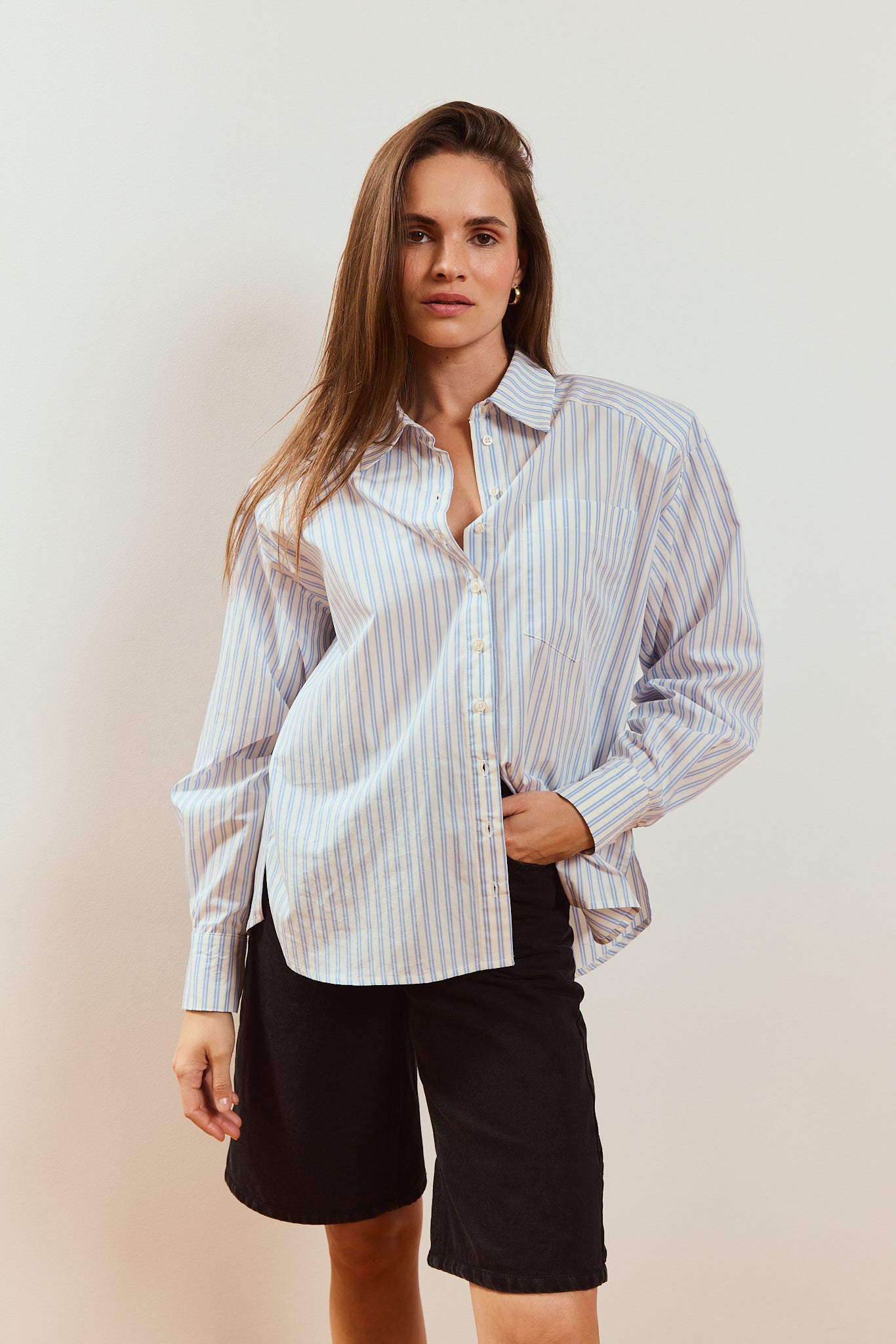 Thea cotton shirt in blue stripes