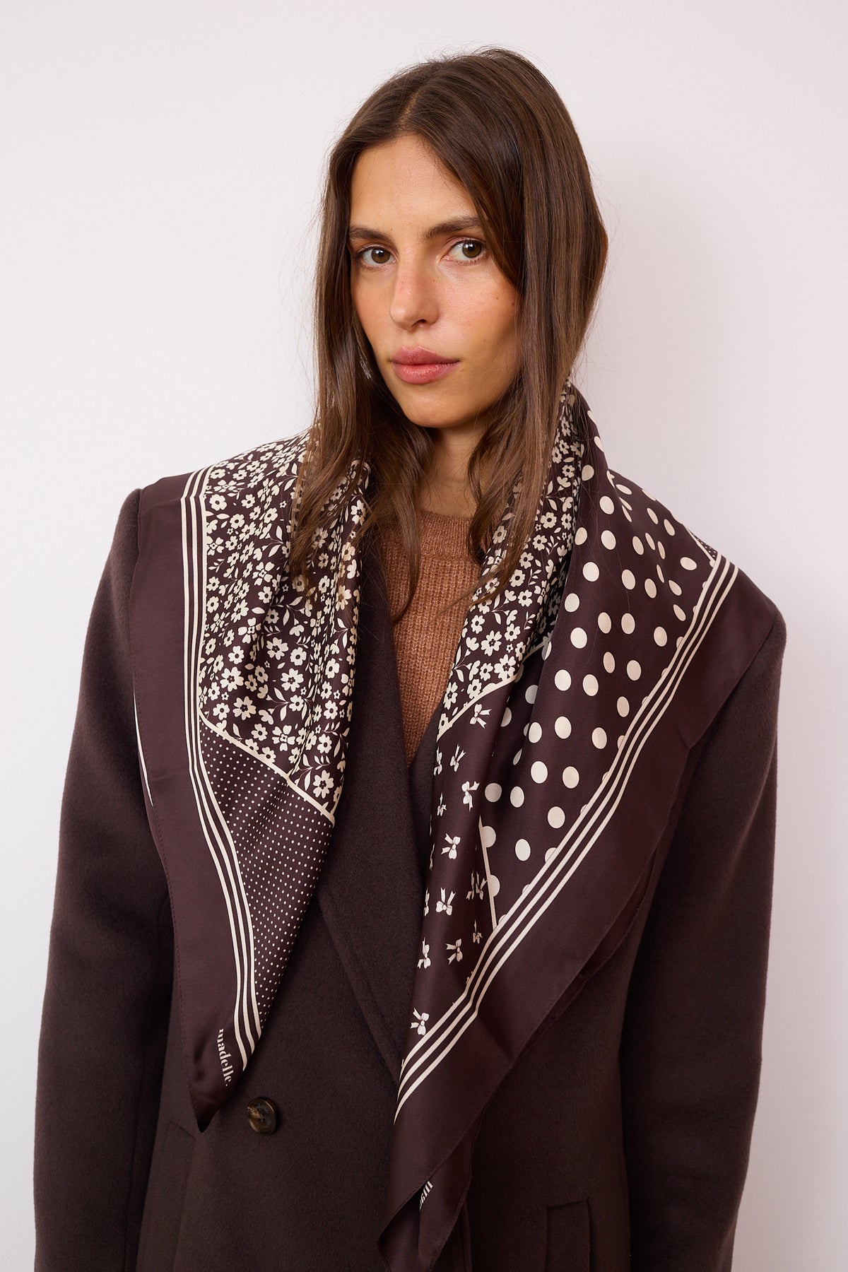 Foulard en soie patchwork marron