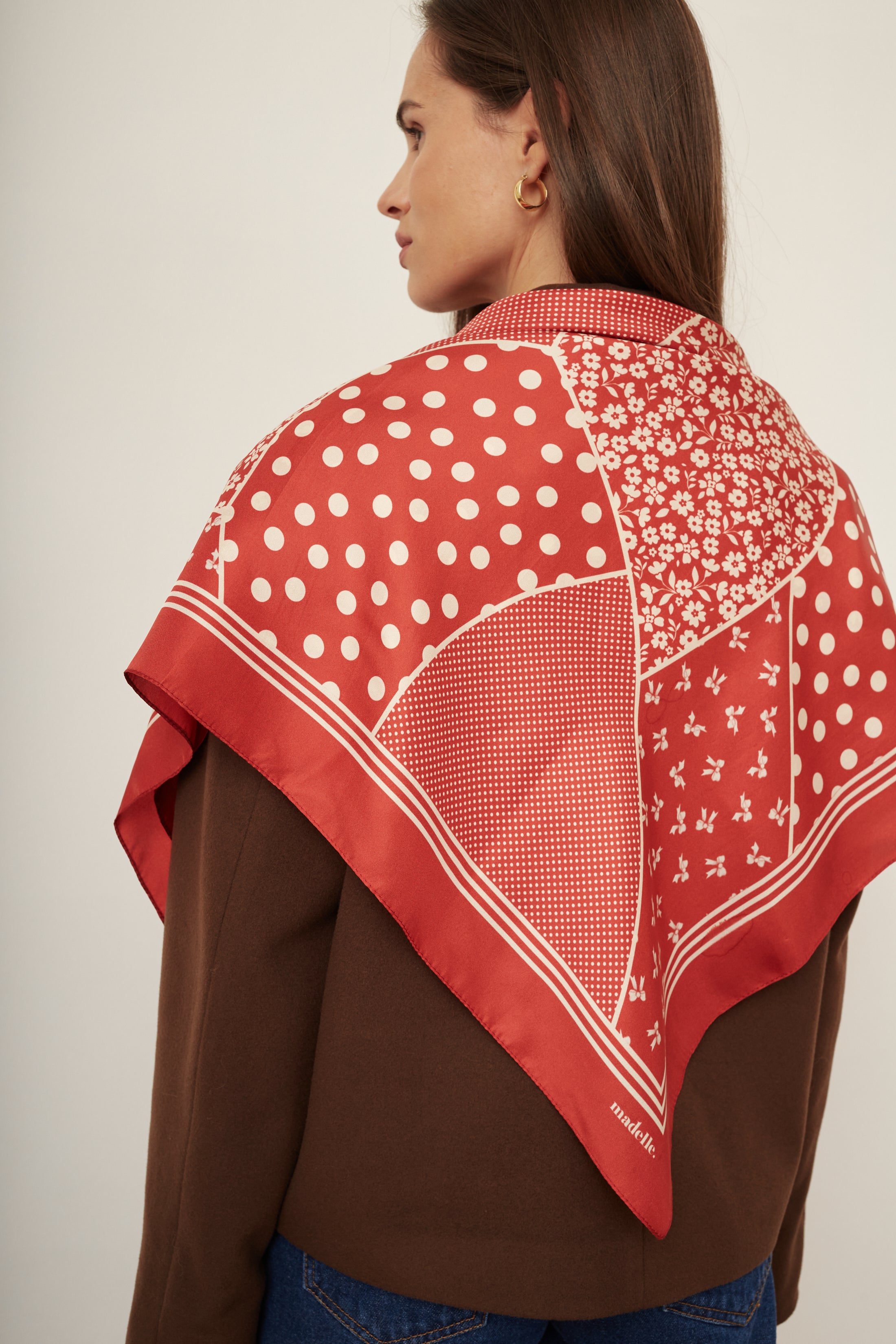 Jedwabna chusta Patchwork czerwona