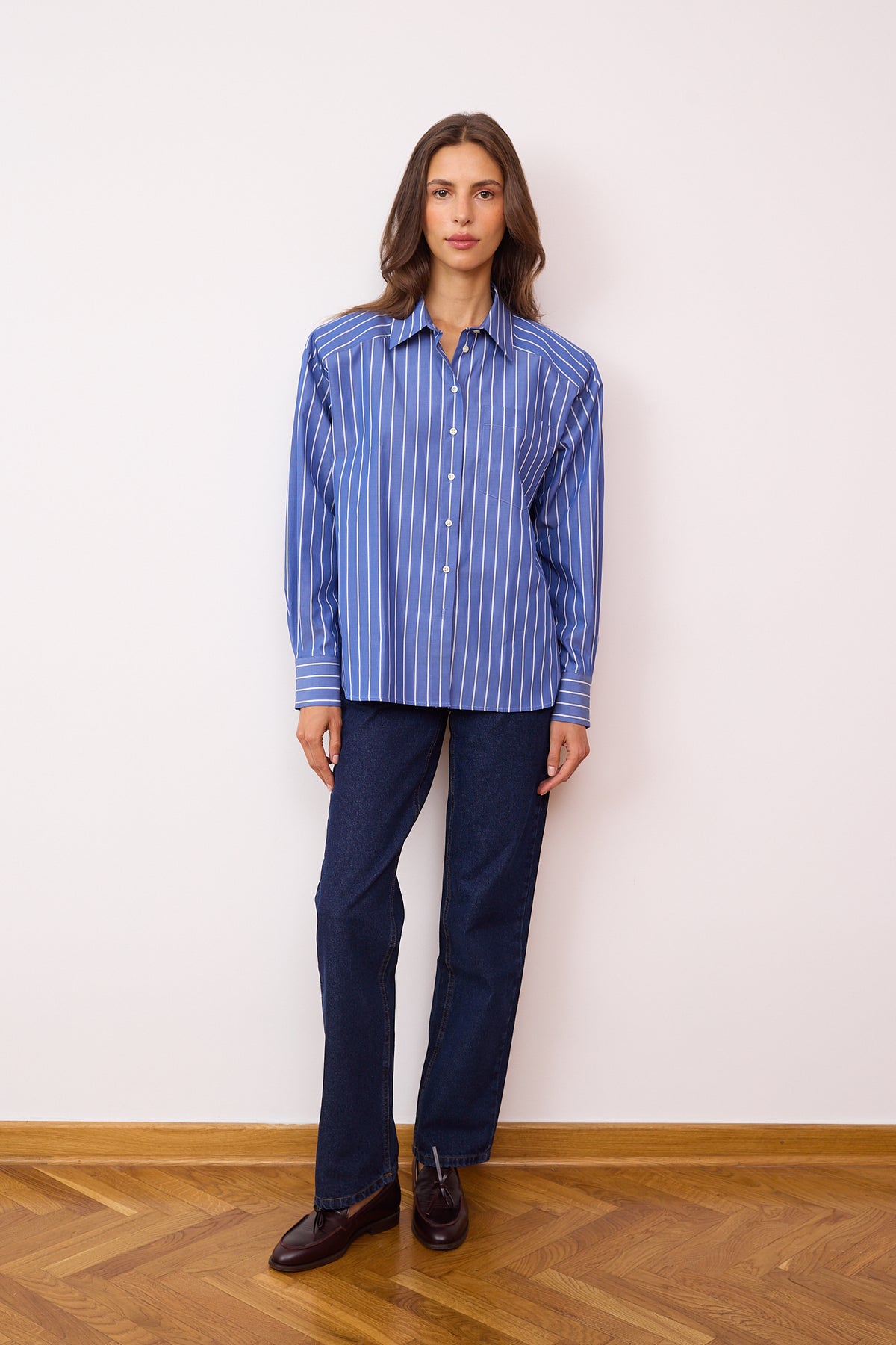 Thea striped cotton shirt in sapphire