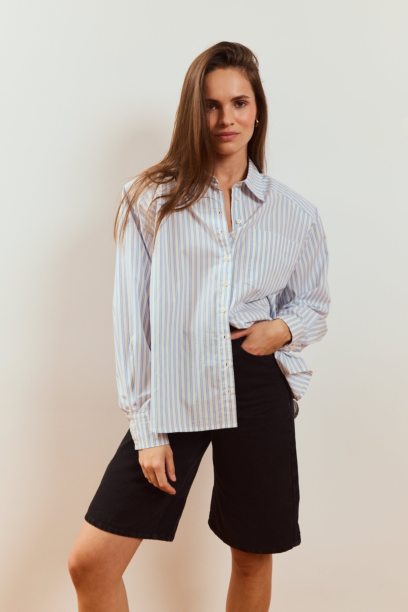 Thea cotton shirt in blue stripes